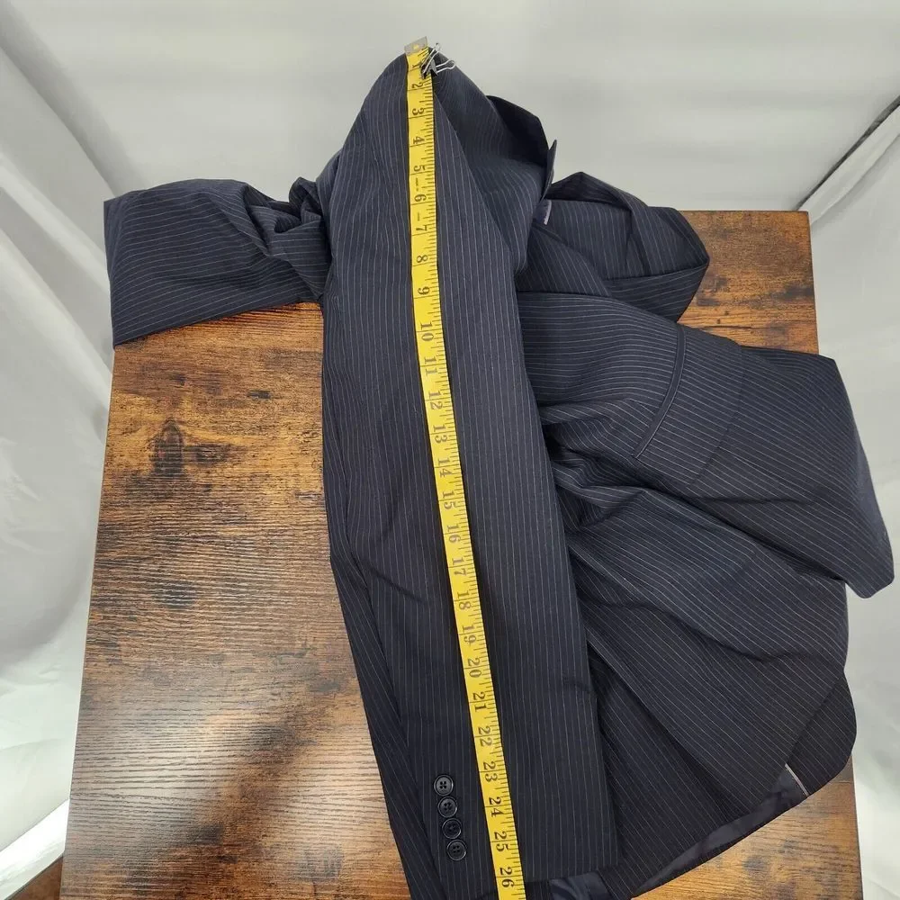 Brooks Brothers‎ 346 Jacket Dark Blue w/ Blue & Gray Pinstripe Blazer Wool 46L
